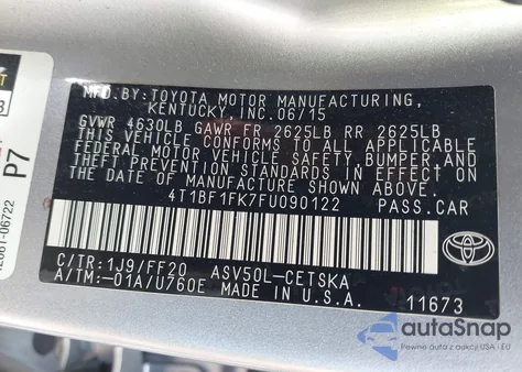 2015 Toyota Camry Se from USA, damaged, VIN 4T1BF1FK7FU090122